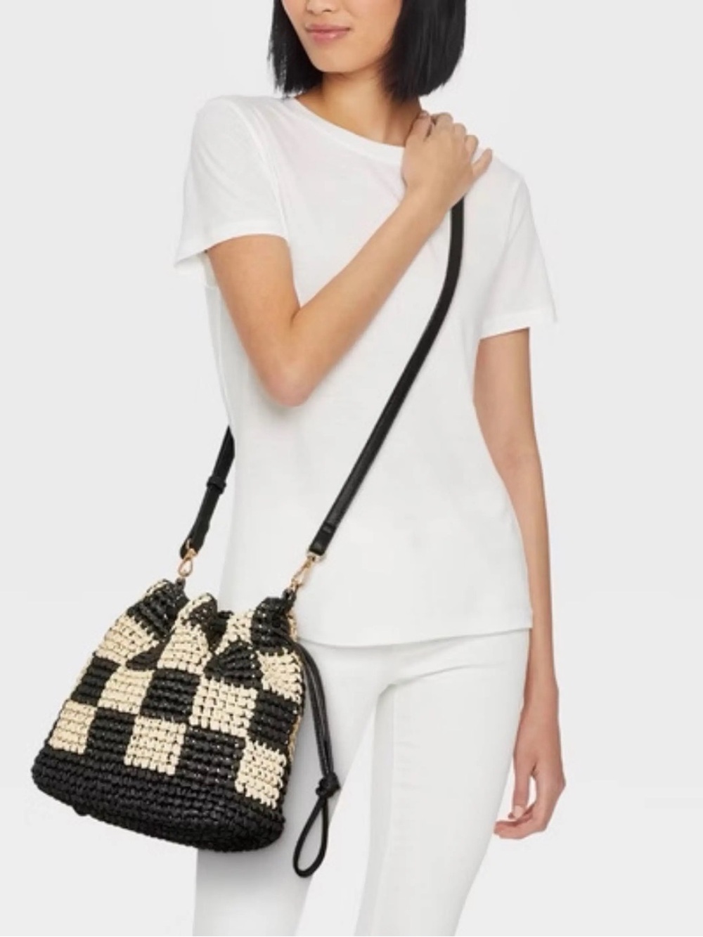Universal Thread Black & Cream Woven Check Drawstring Crossbody